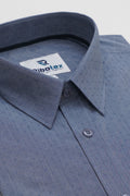 Denim Steel Blue Geometric Dobby Motif Executive Regular Fit