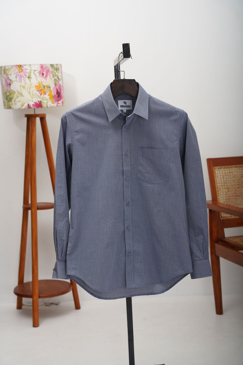 Denim Steel Blue Geometric Dobby Motif Executive Regular Fit