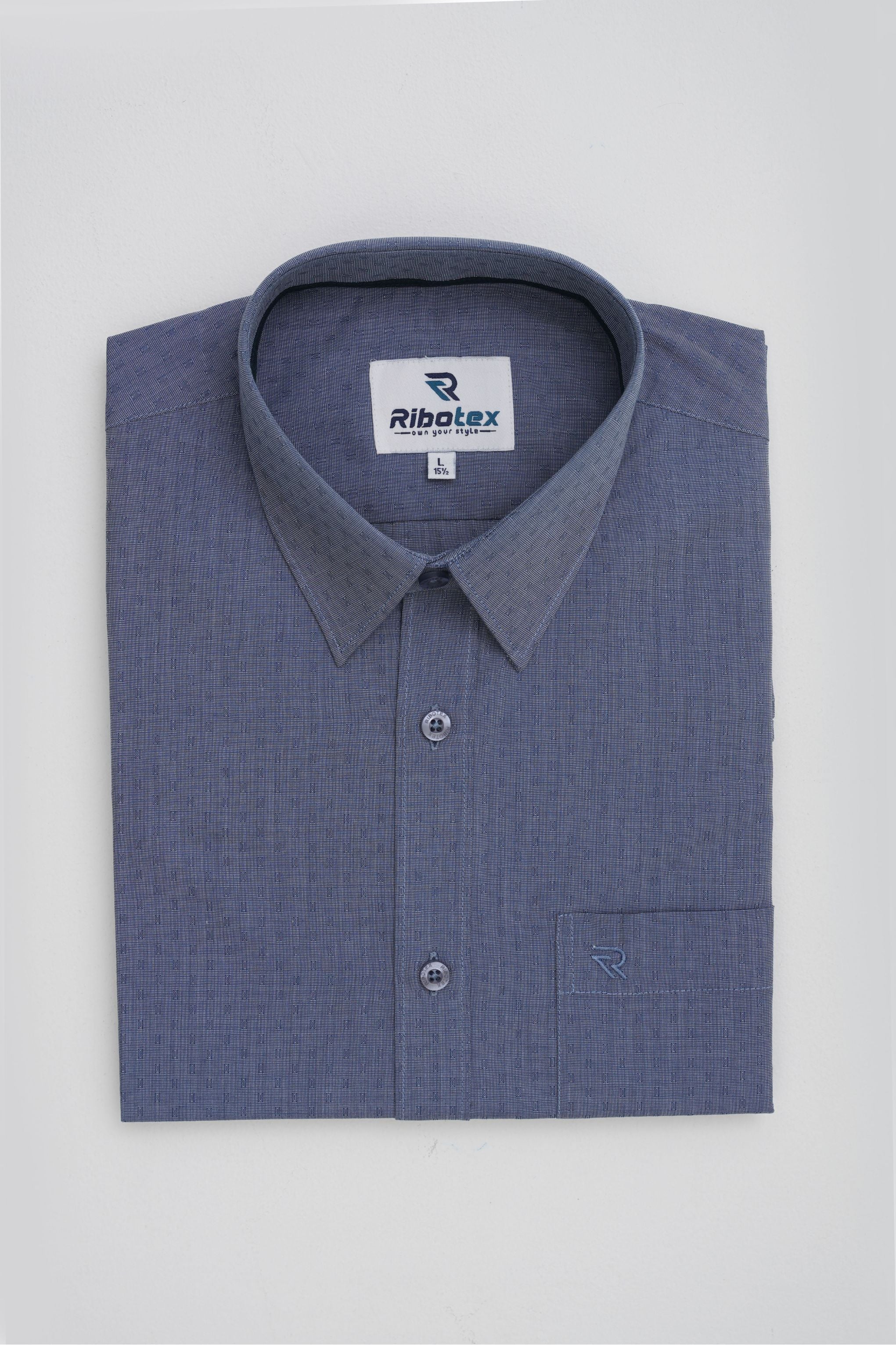 Denim Steel Blue Geometric Dobby Motif Executive Regular Fit