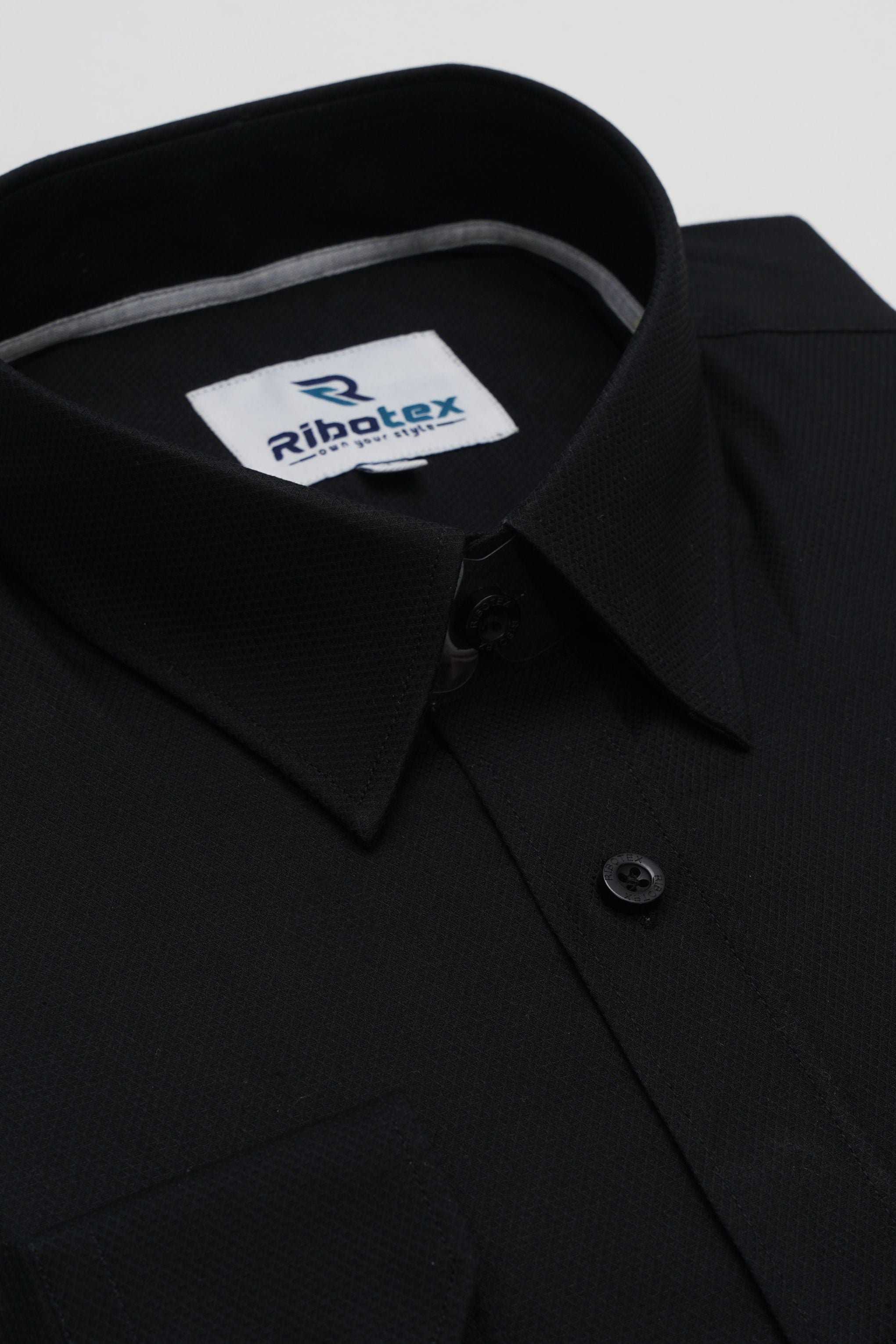 Midnight Jet Black Micro-Dobby Grid Executive Regular Fit