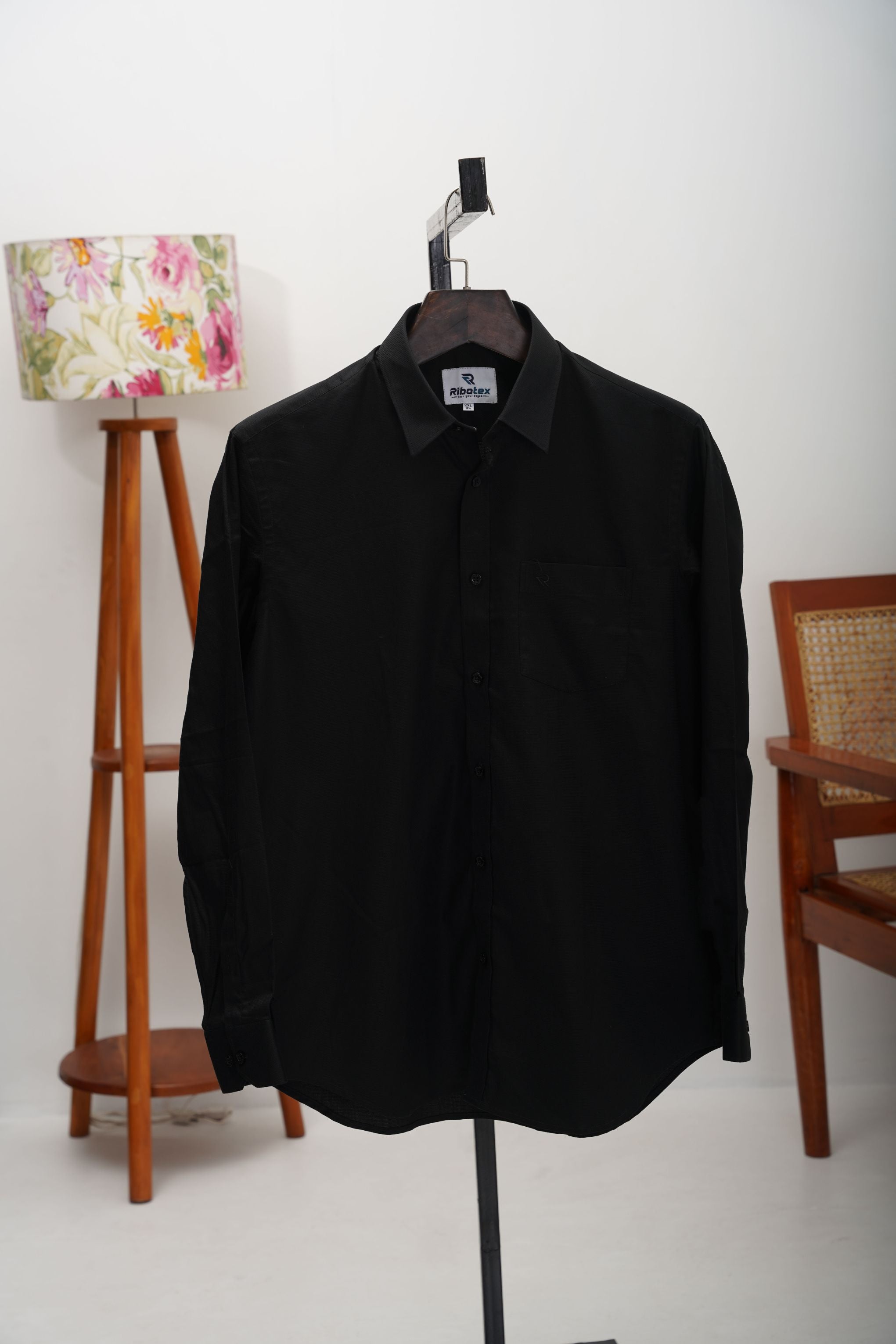 Midnight Jet Black Micro-Dobby Grid Executive Regular Fit
