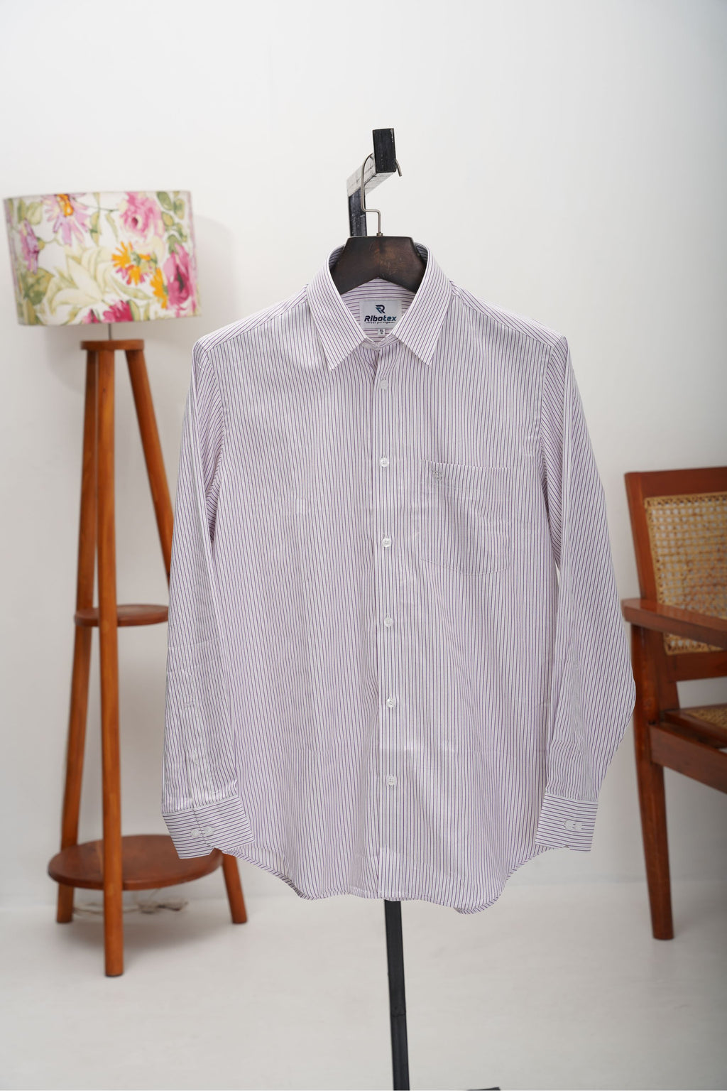 Light Cream & Deep Plum Micro Pinstripe Dobby Executive Regular Fit
