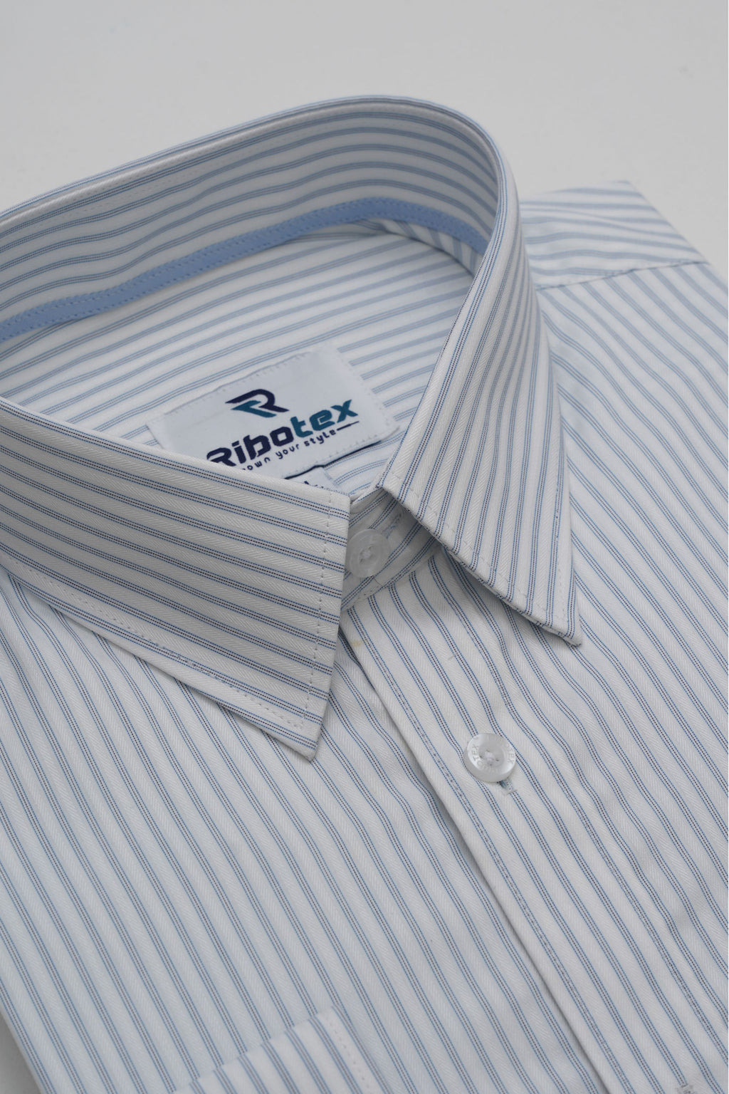 White & Sky Blue Fine Pencil Track Stripe Executive Regular Fit