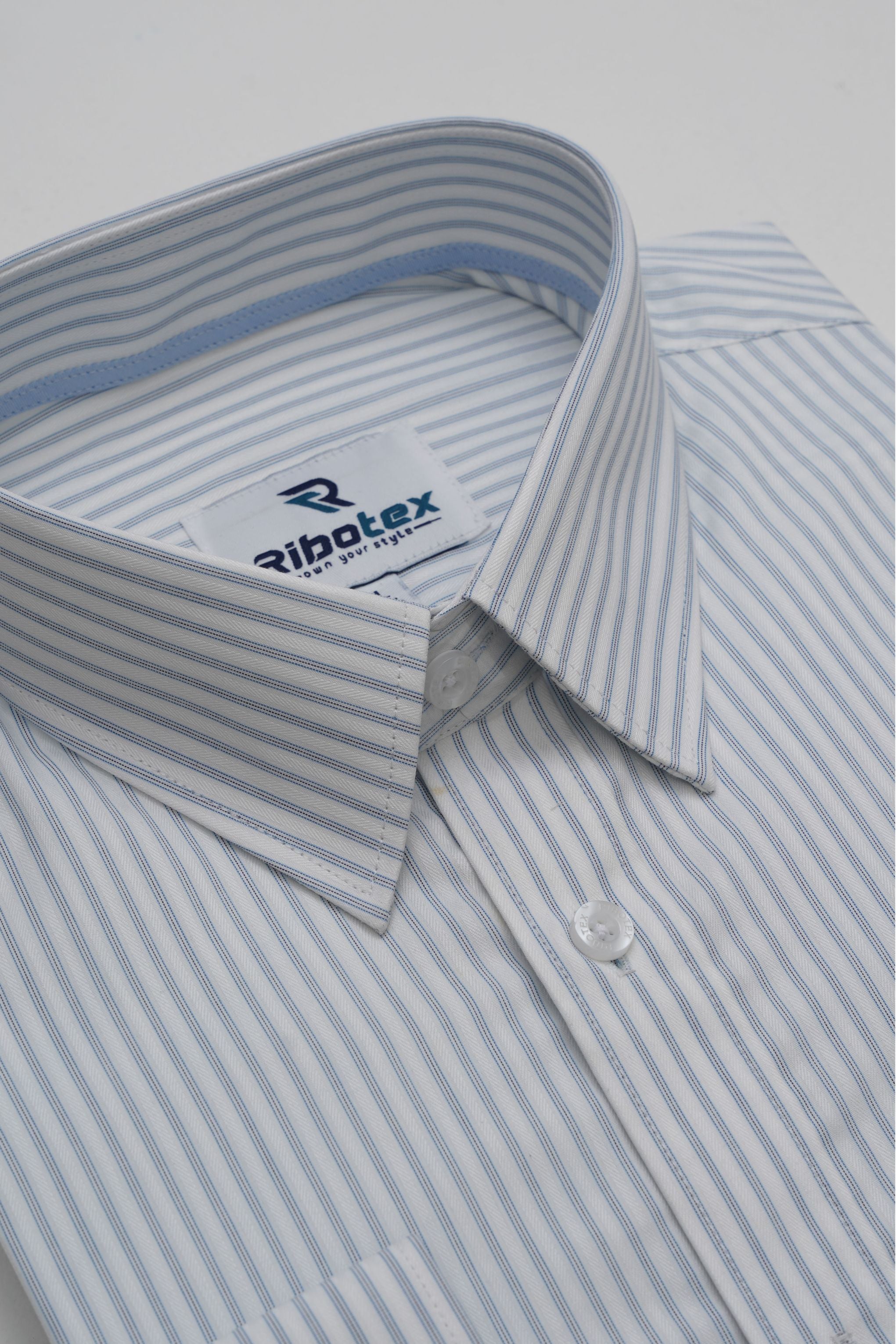 White & Sky Blue Fine Pencil Track Stripe Executive Regular Fit