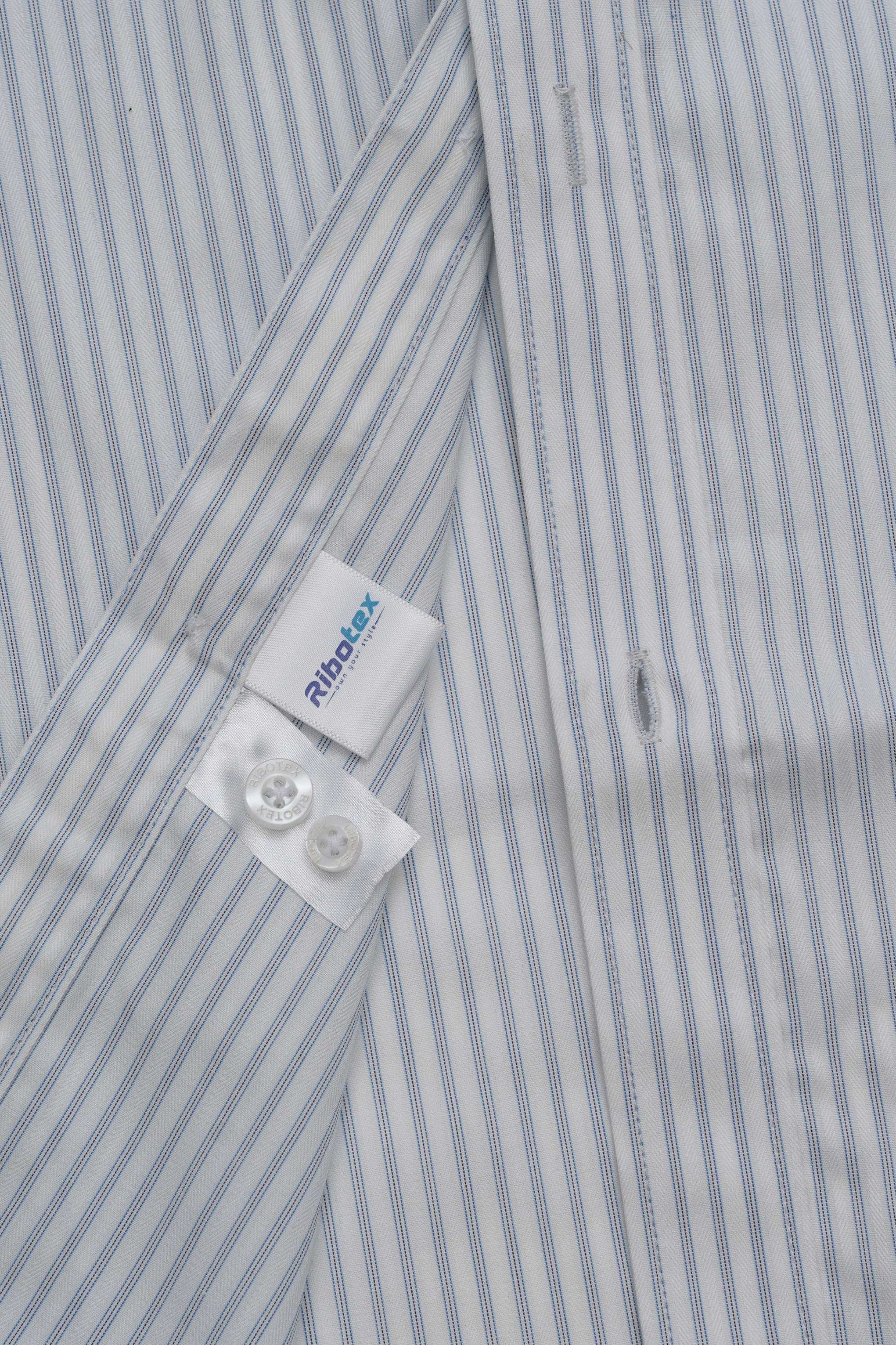 White & Sky Blue Fine Pencil Track Stripe Executive Regular Fit