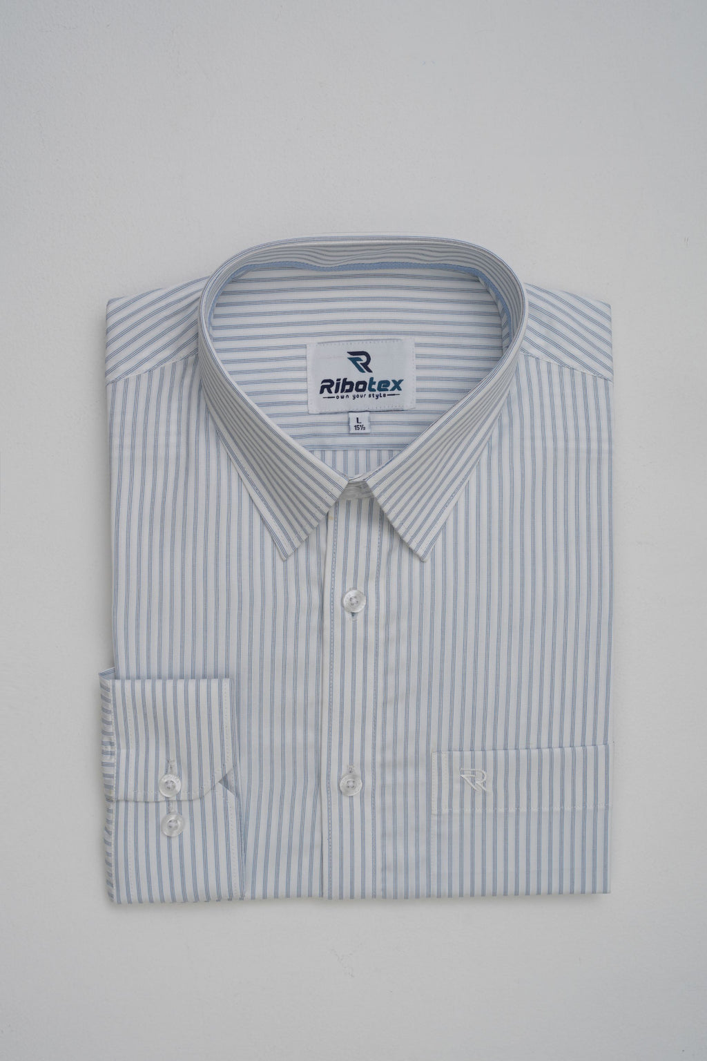 White & Sky Blue Fine Pencil Track Stripe Executive Regular Fit