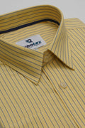 Soft Canary Yellow Navy Vertical Track Stripe Executive Regular Fit