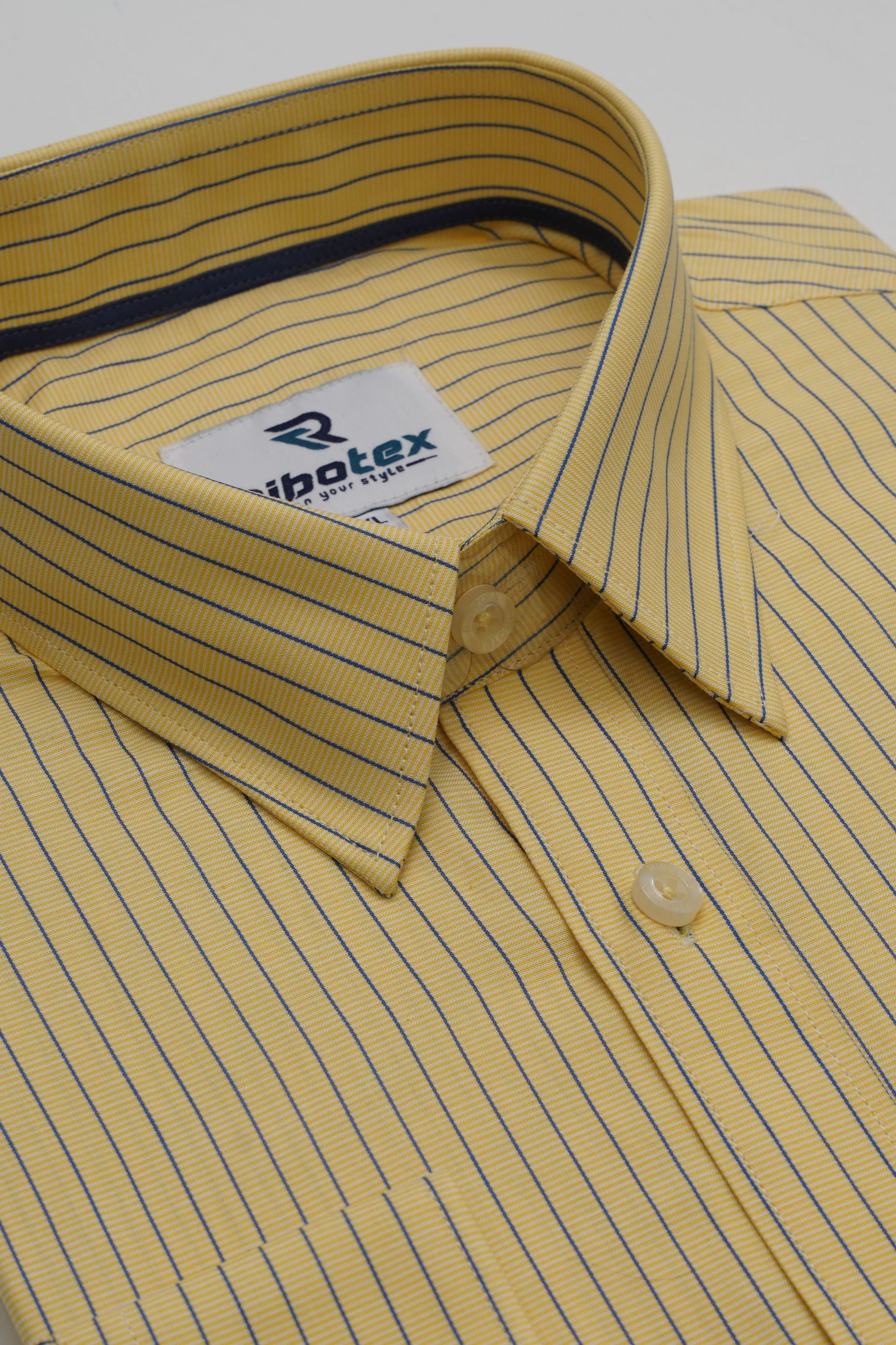 Soft Canary Yellow Navy Vertical Track Stripe Executive Regular Fit