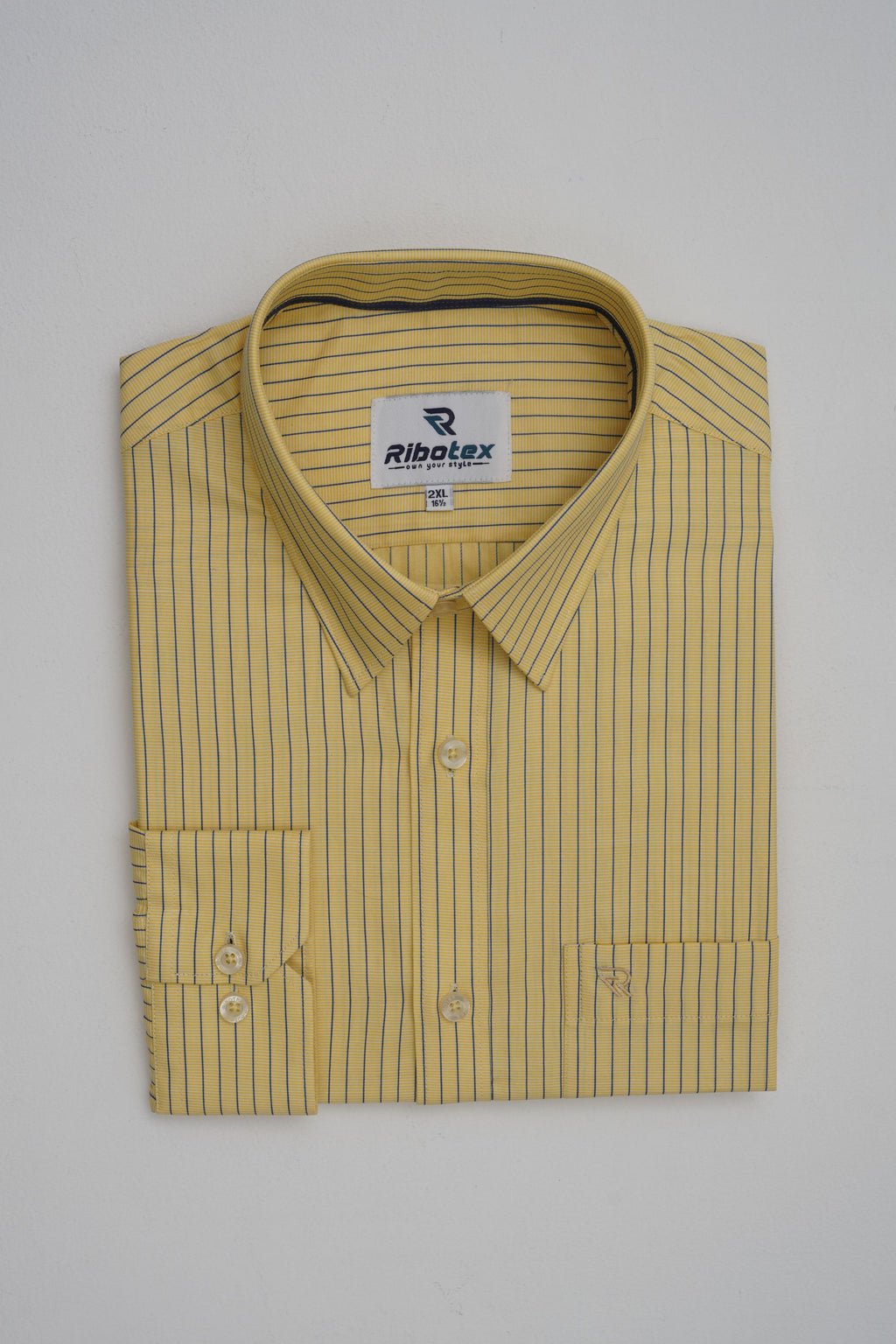 Soft Canary Yellow Navy Vertical Track Stripe Executive Regular Fit