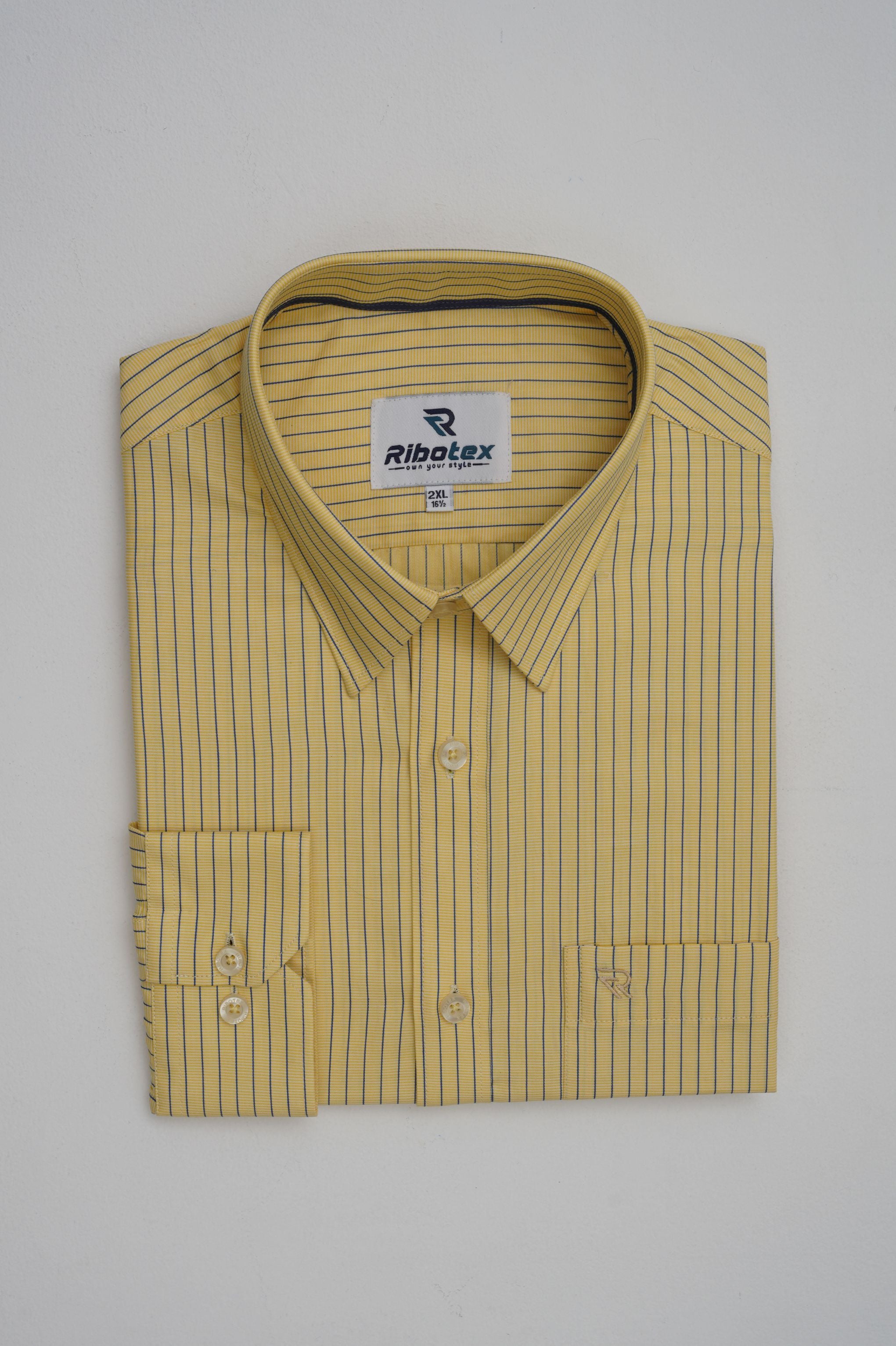 Soft Canary Yellow Navy Vertical Track Stripe Executive Regular Fit