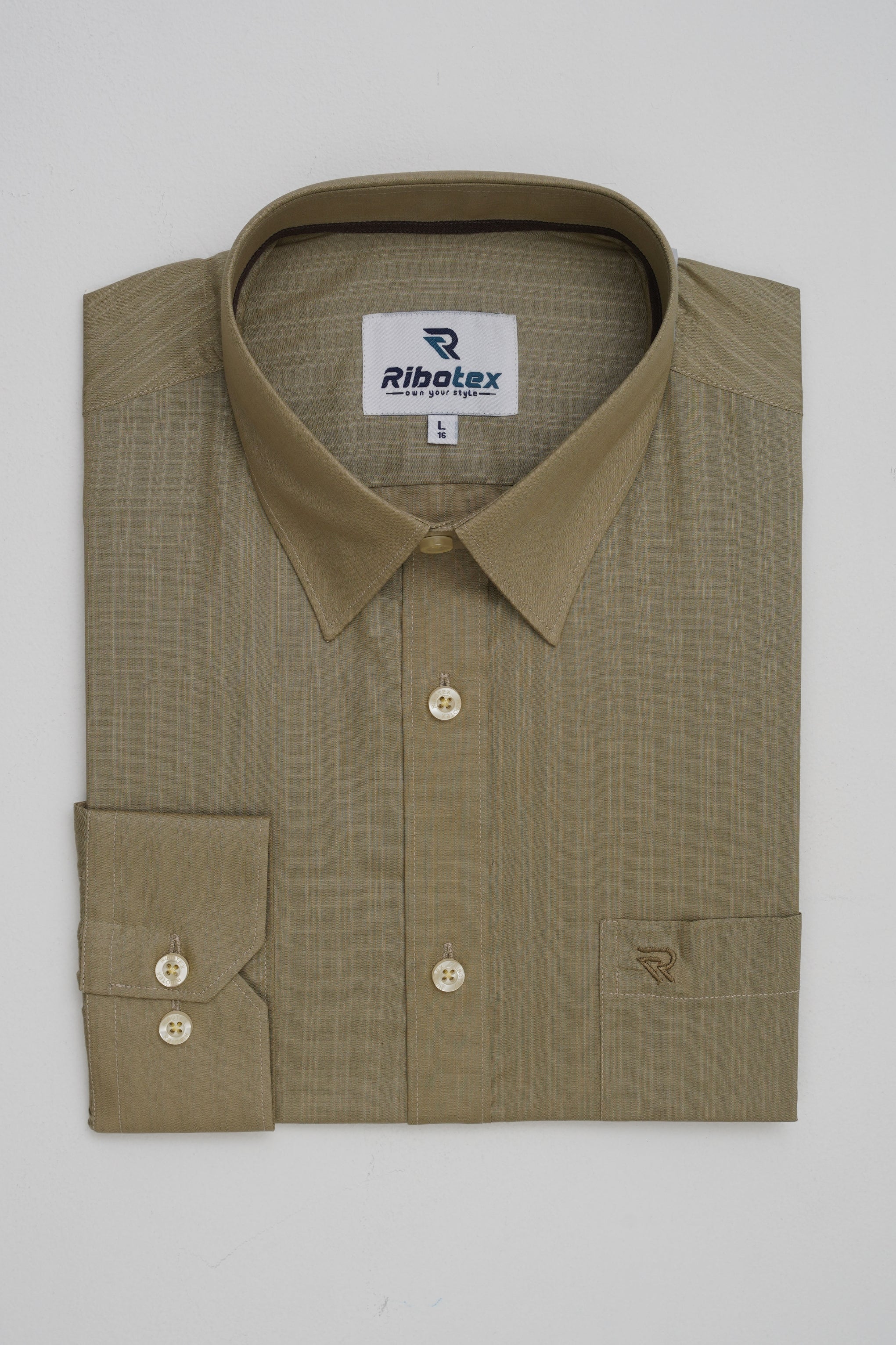 Muted Khaki Fine Slub Textured Executive Regular Fit
